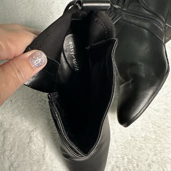 Easy Spirit Women 11 Wide Black Ankle Strap Boots-Zip-up Leather Cushion Insole - Picture 6 of 6